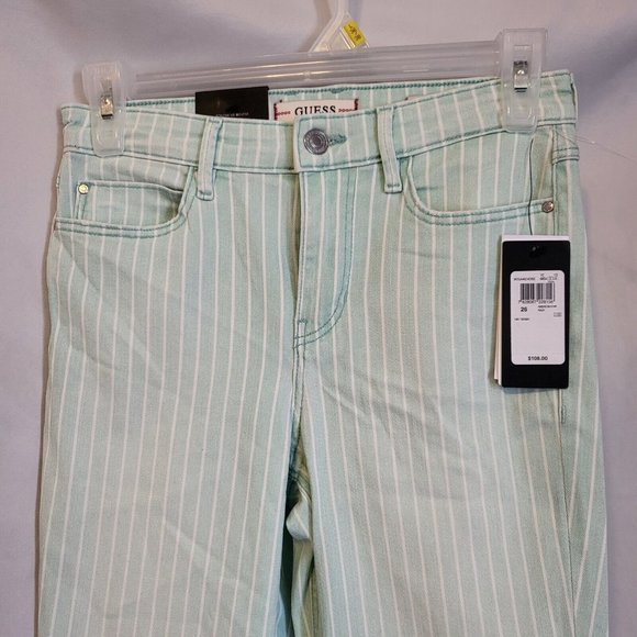 Women's Guess 1981 Skinny High Rise Vintage Aqua Striped Jeans Size 26*29, NWT - Picture 4 of 9